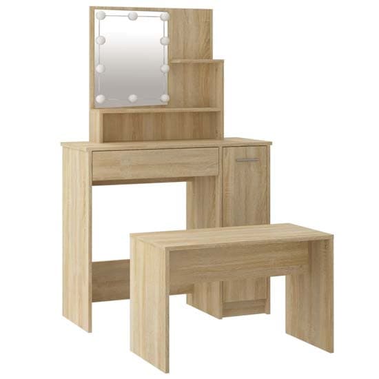 Arles Wooden Dressing Table Set In Sonoma Oak With LED_4