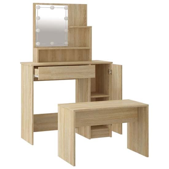 Arles Wooden Dressing Table Set In Sonoma Oak With LED_5