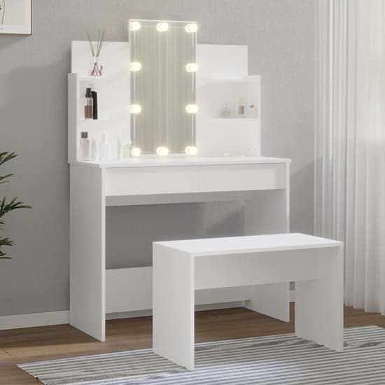 Arles Wooden Dressing Table Set In White With LED_2