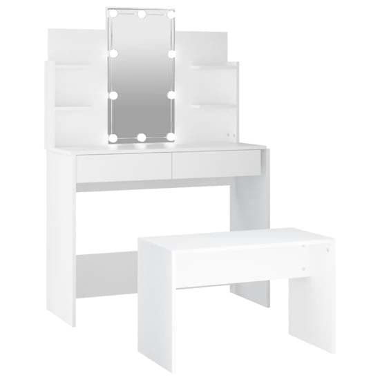 Arles Wooden Dressing Table Set In White With LED_3