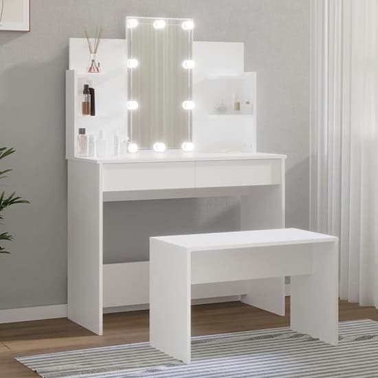 Arles Wooden Dressing Table Set In White With LED_1