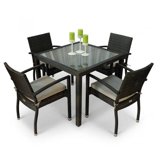 Arlo Rattan Dining Table Square And 4 Arlo Side Chairs_2