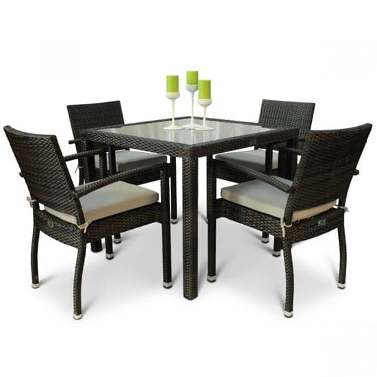 Arlo Rattan Dining Table Square And 4 Arlo Side Chairs_1