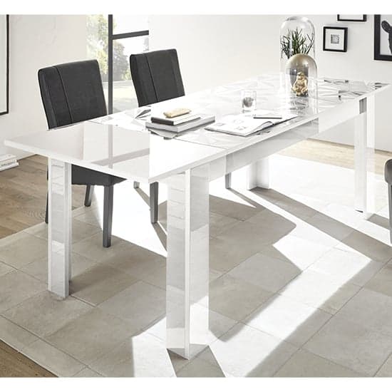 Arlon Extending High Gloss Dining Table In White_2