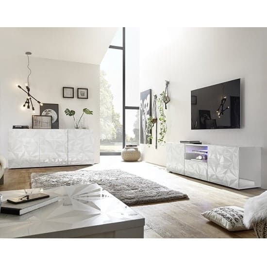Arlon TV Stand Wide In White High Gloss With 2 Doors And LED_4