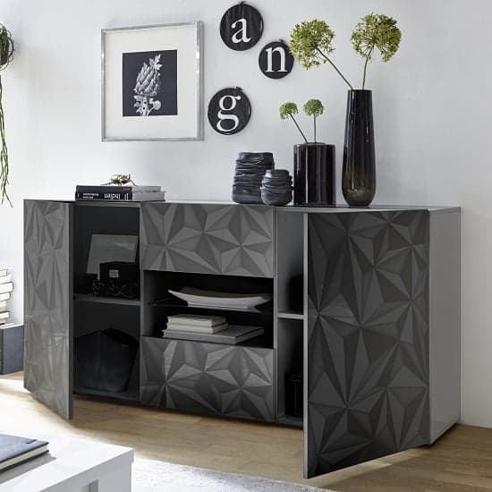 Arlon Sideboard In Grey High Gloss With 2 Doors With LED_2