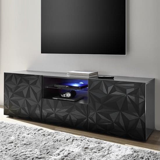 Arlon TV Stand Wide In Grey High Gloss With 2 Doors And LED