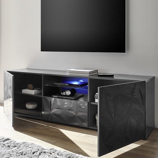 Arlon TV Stand Wide In Grey High Gloss With 2 Doors And LED_2
