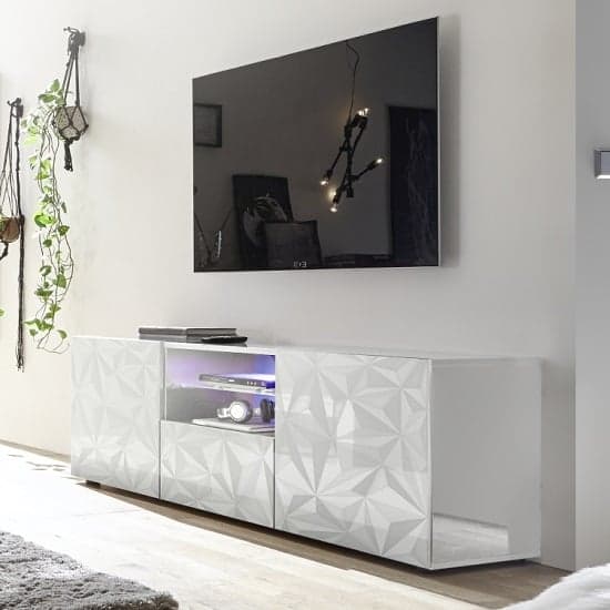 Arlon TV Stand Wide In White High Gloss With 2 Doors And LED_1