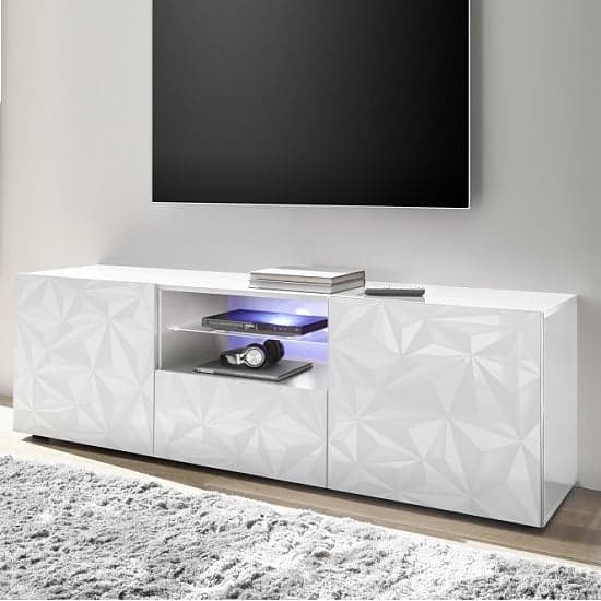 Arlon TV Stand Wide In White High Gloss With 2 Doors And LED_3