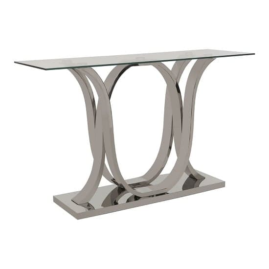 Armanda Glass Console Table With Curved Stainless Steel Base   _2