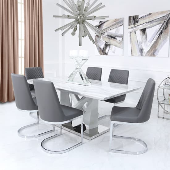 Aroow Wooden Dining Table Rectangular In White Marble Effect_6