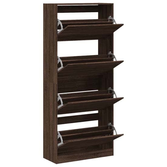 Arosa Wooden Shoe Storage Cabinet 4 Flip-Drawers In Brown Oak_3