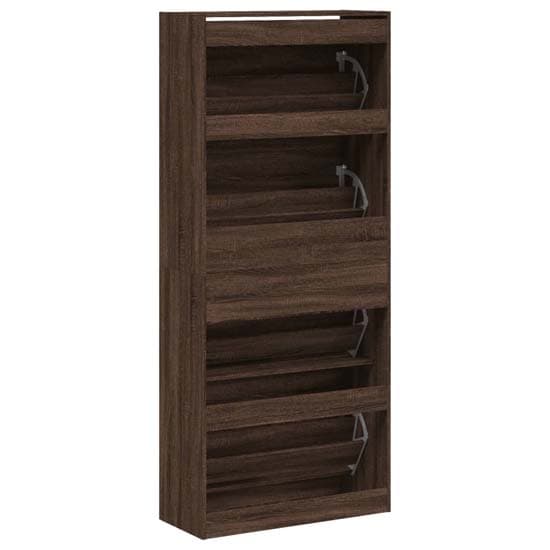 Arosa Wooden Shoe Storage Cabinet 4 Flip-Drawers In Brown Oak_6