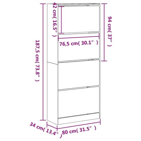 Arosa Wooden Shoe Storage Cabinet 4 Flip-Drawers In Concrete Effect_7