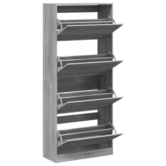 Arosa Wooden Shoe Storage Cabinet 4 Flip-Drawers In Grey Sonoma Oak_3