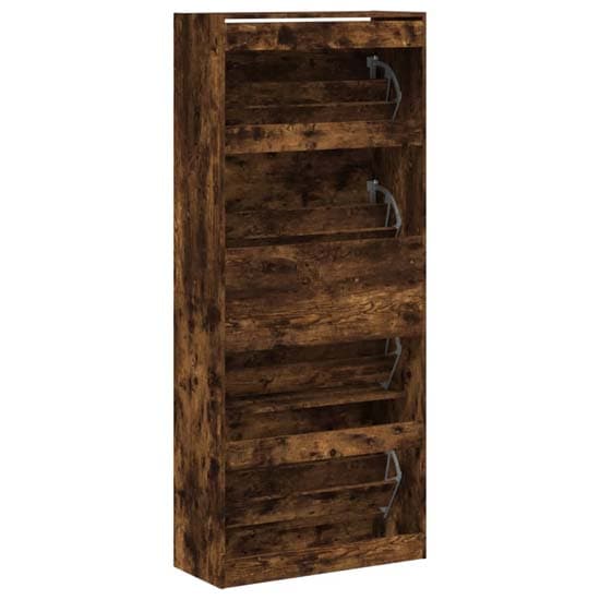 Arosa Wooden Shoe Storage Cabinet 4 Flip-Drawers In Smoked Oak_6