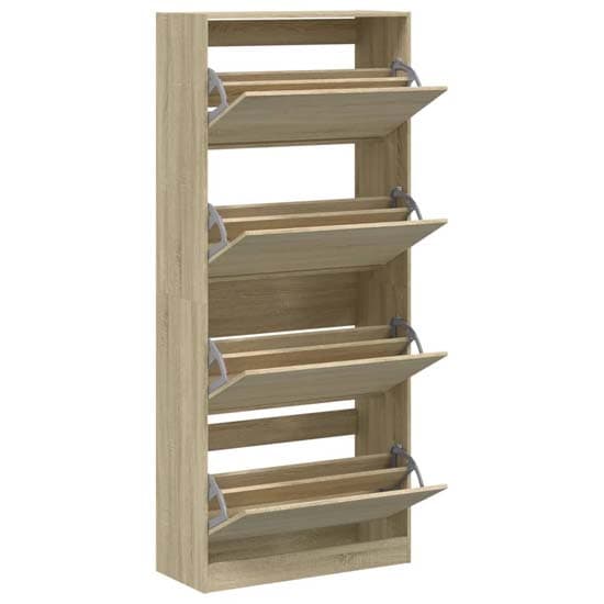 Arosa Wooden Shoe Storage Cabinet 4 Flip-Drawers In Sonoma Oak_3