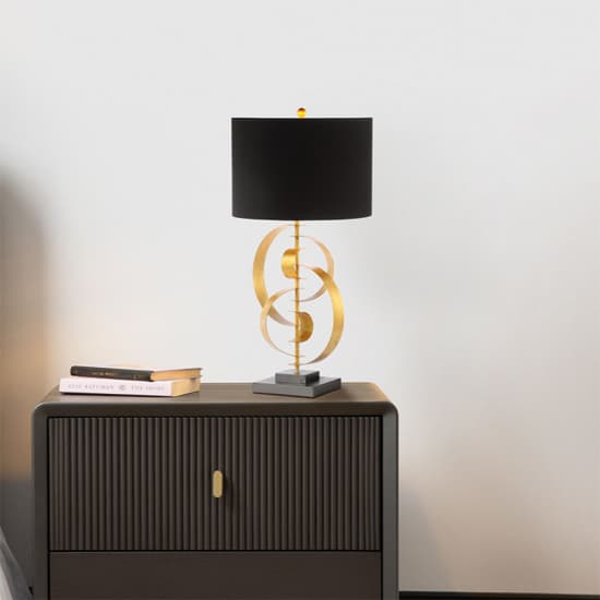 Arras Black Linen Shade Table Lamp With Gold Leaf Metal Base