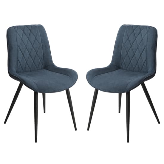 Arta Diamond Stitch Blue Fabric Dining Chairs In Pair_1