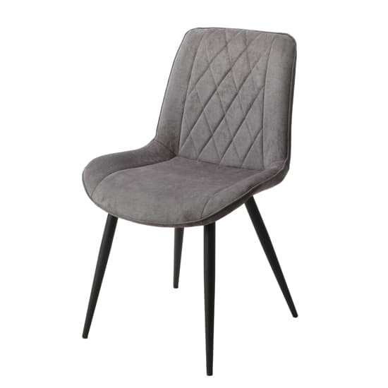 Arta Diamond Stitch Dark Grey Fabric Dining Chairs In Pair_2