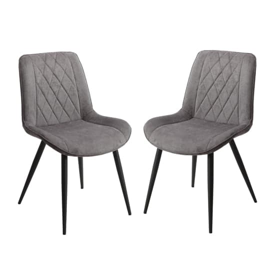 Arta Diamond Stitch Dark Grey Fabric Dining Chairs In Pair_1