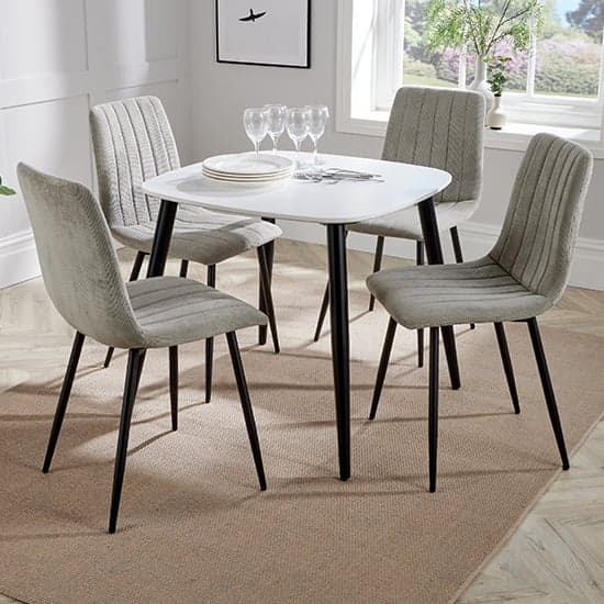 Arta Square White Dining Table 4 Light Grey Straight Chairs_2