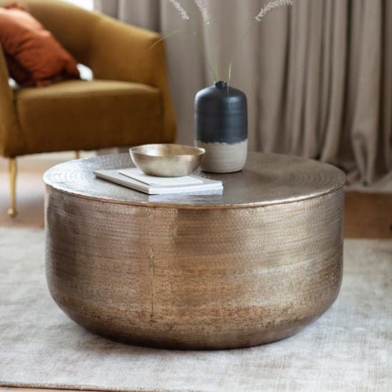 Artesia Round Metal Coffee Table In Antique Brass_1