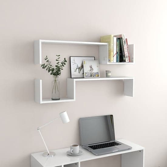 Arzon Set Of 2 High Gloss Wall Shelf In White_2