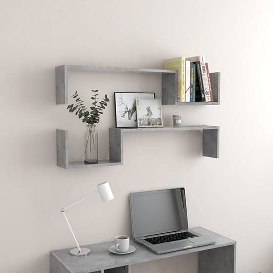 Arzon Set Of 2 Wooden Wall Shelf In Concrete Effect_2