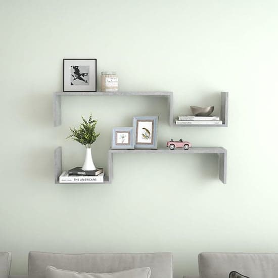 Arzon Set Of 2 Wooden Wall Shelf In Concrete Effect_1