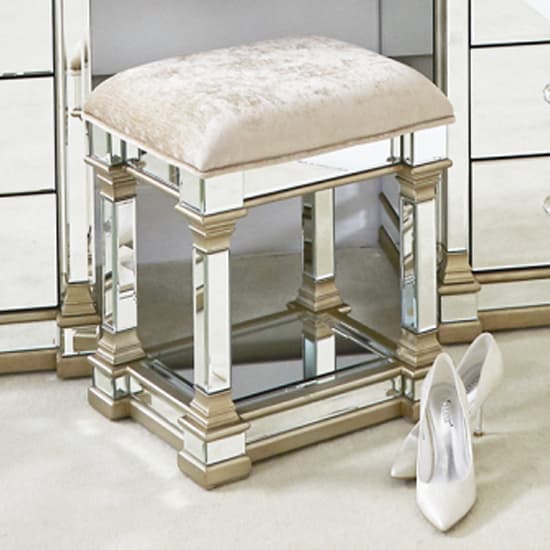 Asbury Mirrored Dressing Stool In Champagne Furniture in Fashion