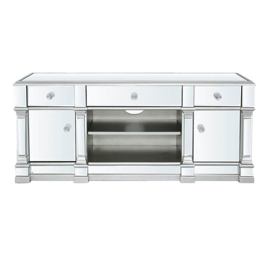 Asbury Mirrored TV Stand With 2 Doors 3 Drawers In Antique Silver