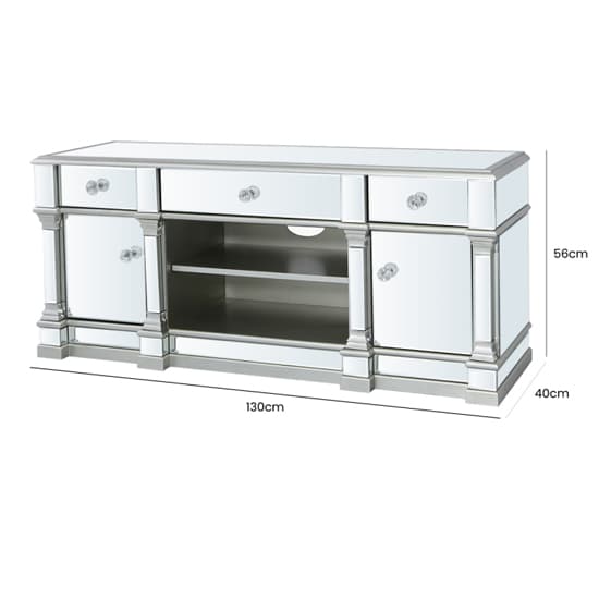 Asbury Mirrored TV Stand With 2 Doors 3 Drawers In Antique Silver_5