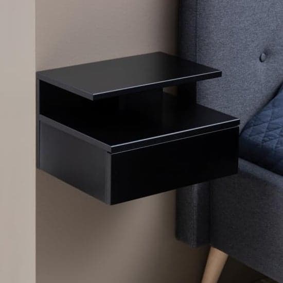Ashanti Wall Hung Wooden Bedside Cabinet In Black_2