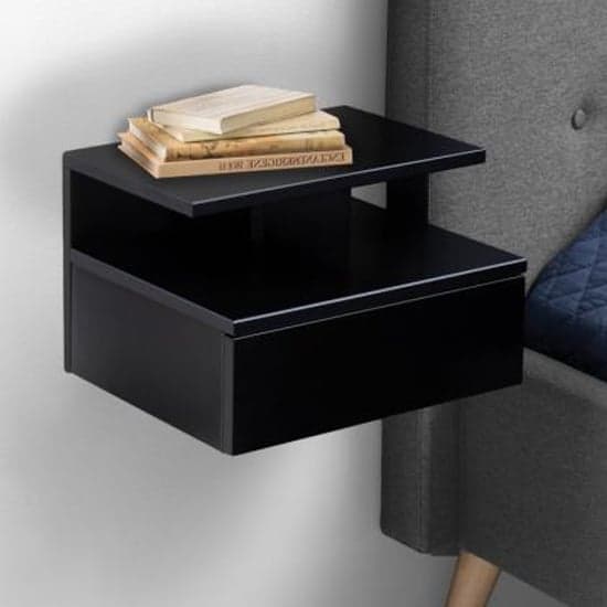 Ashanti Wall Hung Wooden Bedside Cabinet In Black_1