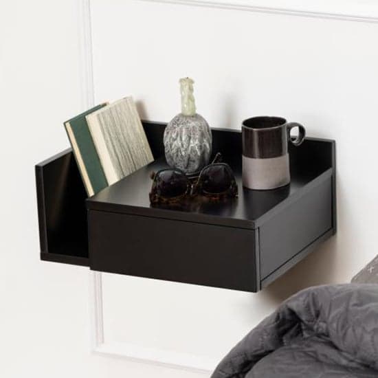 Ashanti Wall Hung Wooden Bedside Cabinet Wide In Black_1