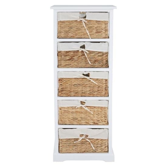 Ashbile Wooden Chest Of 5 Basket Drawers In White_3