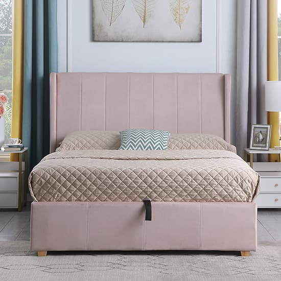 Ashburton Velvet Fabric Storage King Size Bed In Pink_3