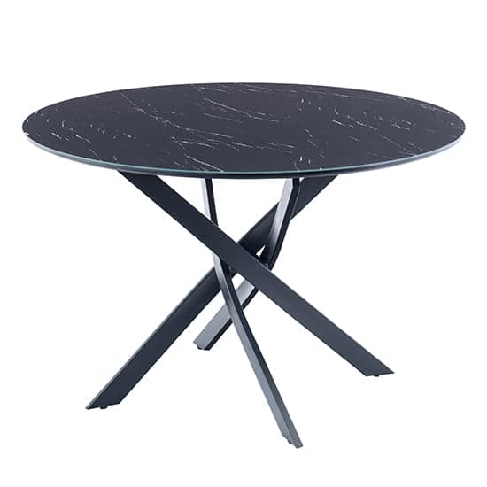 Asher Glass Dining Table Round In Black Marble Effect_1