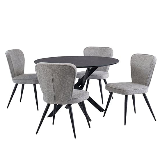 Asher Marble Effect Glass Dining Table 4 Finn Grey Chairs_1