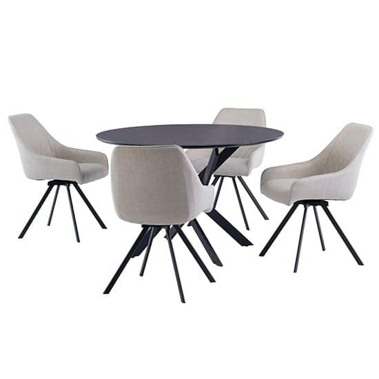 Asher Marble Effect Glass Dining Table 4 Valko Stone Chairs_1