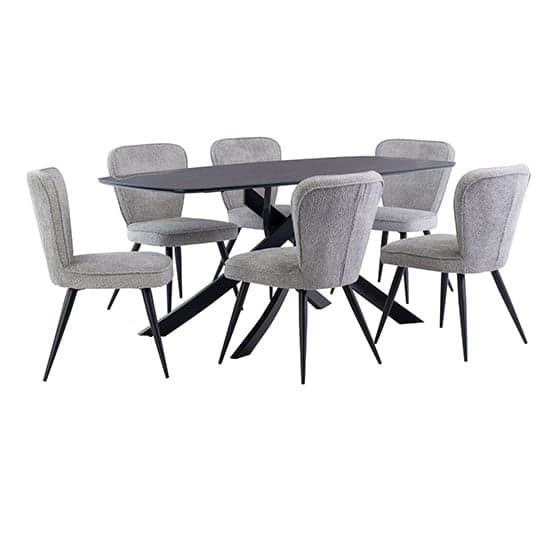 Asher Marble Effect Glass Dining Table 6 Finn Grey Chairs_1