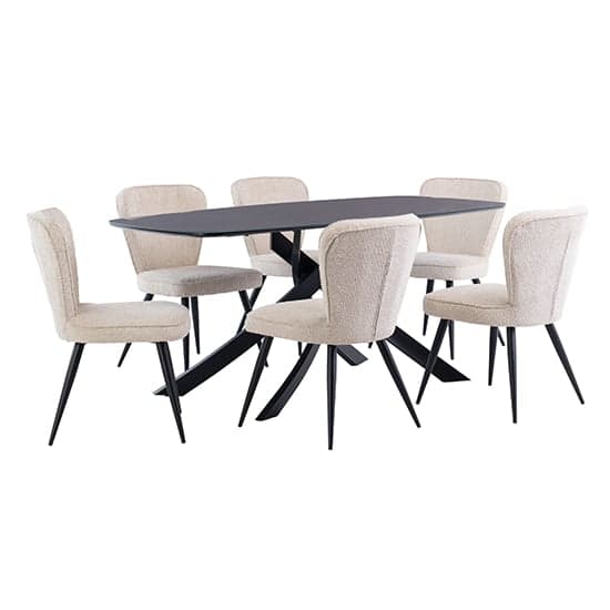 Asher Marble Effect Glass Dining Table 6 Finn Linen Chairs_1
