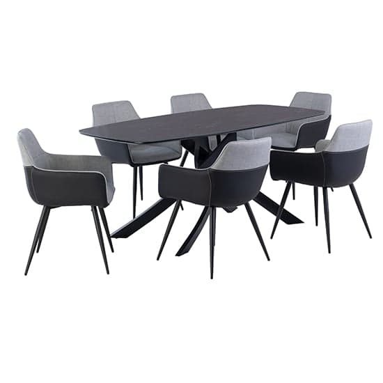 Asher Marble Effect Glass Dining Table 6 Stella Grey Chairs_1