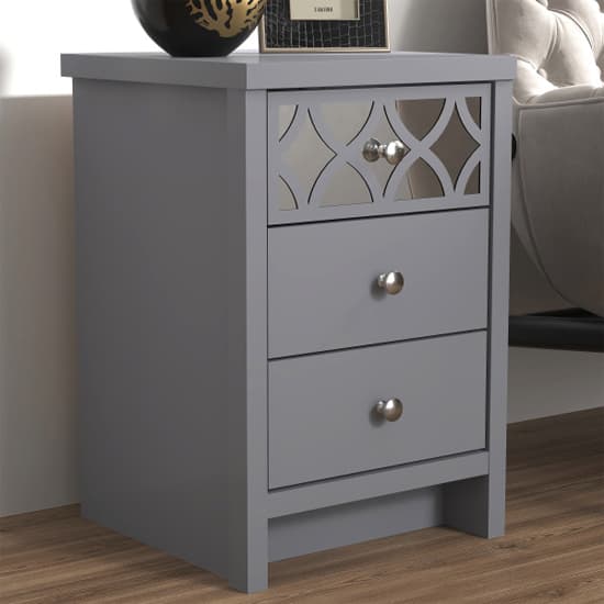 Asmara Mirrored Wooden Bedside Cabinet 3 Drawers In Cool Grey_2