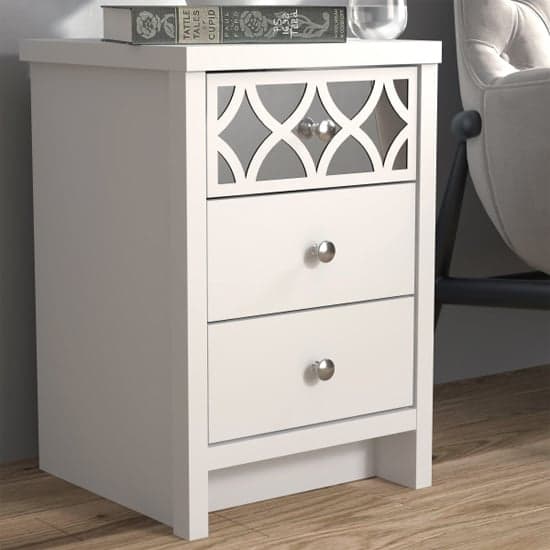 Asmara Mirrored Wooden Bedside Cabinet 3 Drawers In White_2