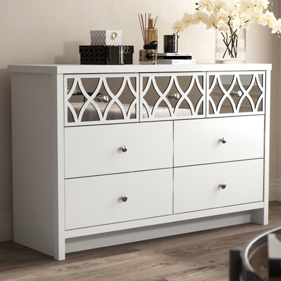 Asmara Mirrored Wooden Chest Of 7 Drawers In White_2
