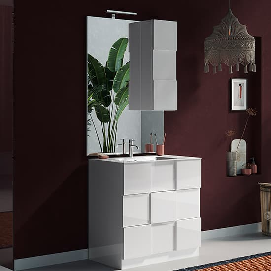 Aleta 80cm Bathroom Mirror And White Unit And LED Lights_4