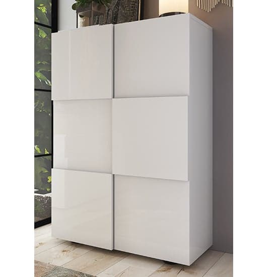 Aleta High Gloss Shoe Storage Cabinet With 2 Doors In White_1